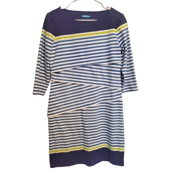 J. Mclaughlin Catalina Cloth Blue Striped Dress‎ Size Medium - Picture 1 of 6